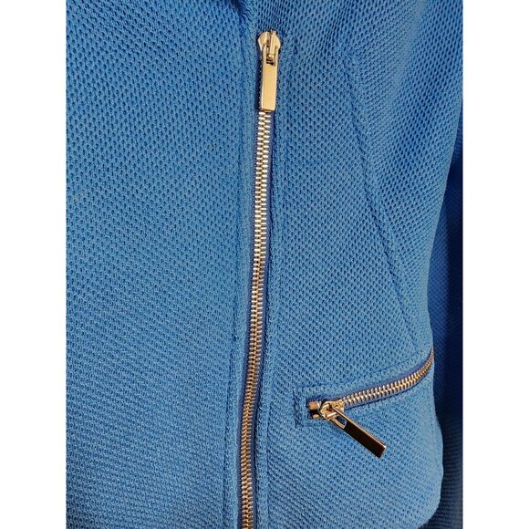 ST. JOHN Black Label Sky Blue Wool Blend Moto Style Zip Jacket Size 6 - Picture 5 of 6